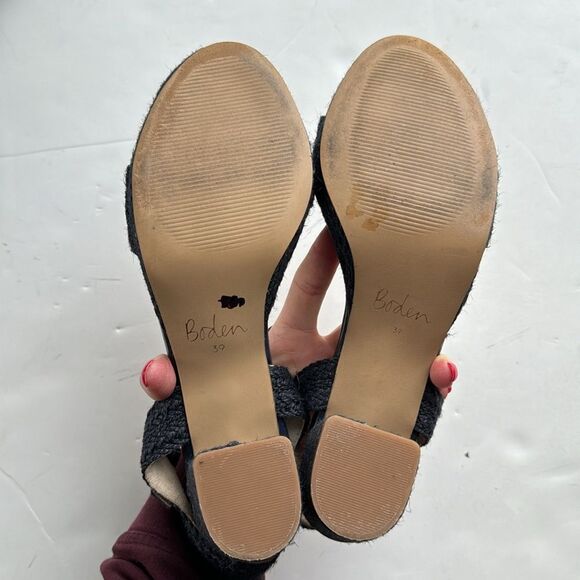 Boden Womens Sz 39 / US 8 Constance Block Heels Navy Raffia Cottagecore‎ Summer - Picture 11 of 13